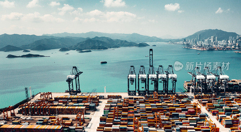 Top View of container ship terminal in China